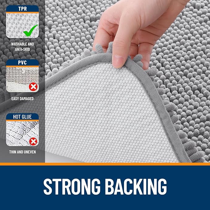OLANLY Bathroom Rugs 40x32, Extra Soft Absorbent Chenille Bath Rugs, Rubber Backing Quick Dry, Machine Washable Bath Mats for Bathroom Floor, Tub and Shower, Home Decor Accessories, Grey