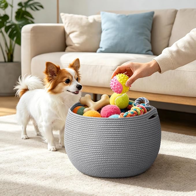 Goodpick Large Toy Storage for Kids, Woven Storage Basket for Nursery Living Room, Decorative Basket for Baby Boy Gifts, Gray, 15.7"D x 10.5"H