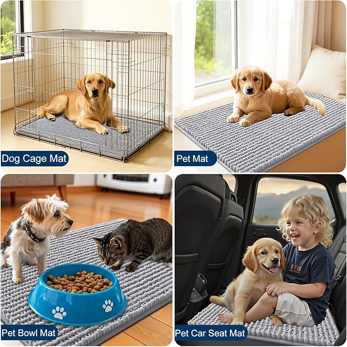OLANLY Dog Door Mat for Muddy Paws 59x24, Ultra Absorbent Chenille Mud Doormat, Non-Slip Washable and Dirt Trapping Doormat for Indoor Entryway, Quick-Dry Indoor Pet Bed Mats for Dogs, Light Grey