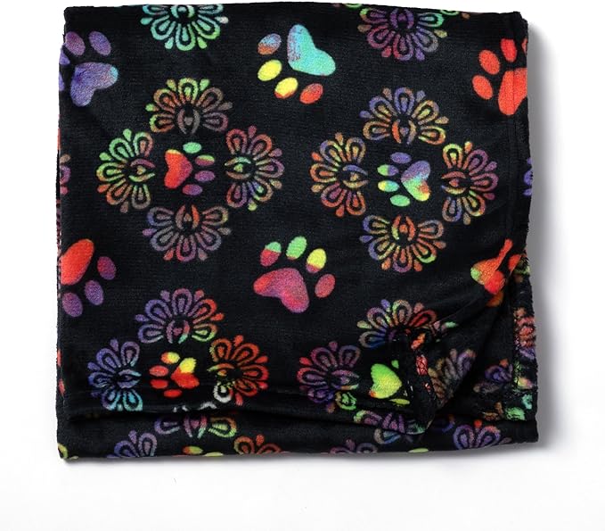 Pet Dog Cat Blanket Ultra Soft Cozy Fleece Paw Print Design Machine Washable Durable for Crates Beds Sofas Travel (Decadent Paws, Large)