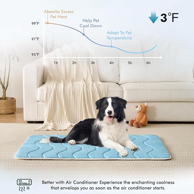 MICROCOSMOS 0.8" Thick Cooling Dog Foam Pad & Summer Pet Sleeping Mat, Machine Washable, Materials Safe, Portable Flat Pet Bed for Dogs.(Sky Blue, 42" x 28")