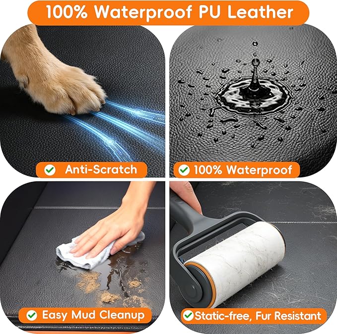 2-In-1 Heavy-Duty Hard Bottom Dog Hammock for Car, 100% Waterproof PU Leather Backseat Cover, Zipper Side Flaps, Non-Slip Extender for Large/Elderly Dogs & Multi-Dog Families,Fits Sedan/SUV/Med.Truck