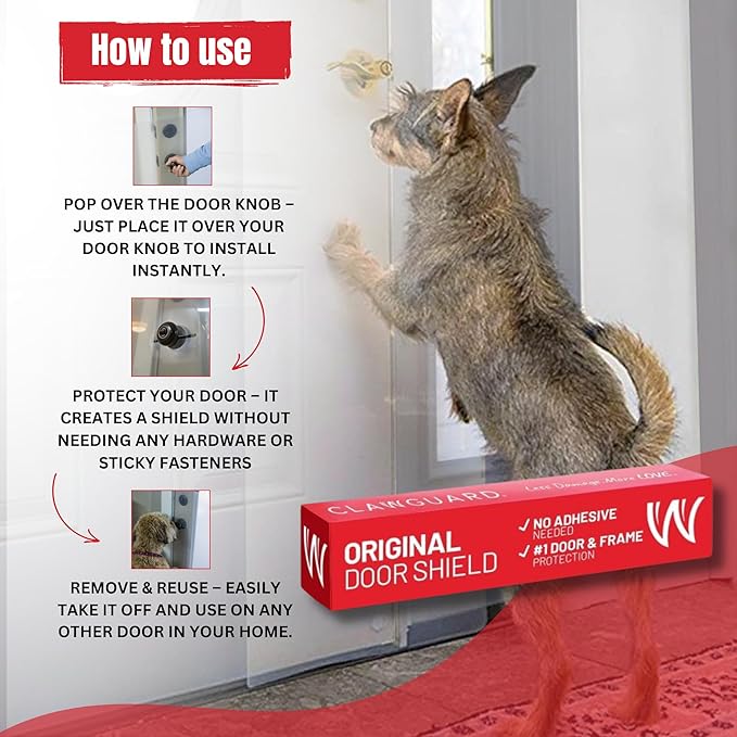 CLAWGUARD Original Door Scratch Shield – 18x43 in. Door Scratch Protector Dog & Cat – Clear Door Frame & Wall Guard – Cat Scratch Protectors for Furniture