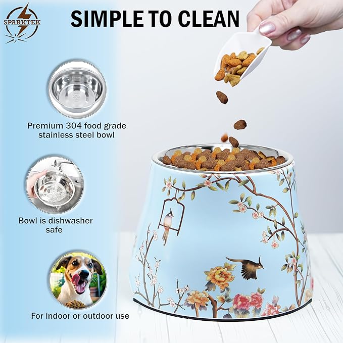 Dog Bowl - 7 inch Height Non-Slip Ideal for Medium Dogs it has Food-Grade 304 Stainless Steel Bowls for Food/Water Beautiful Design and high Capacity Large/3.8 Cups(860ml) Bowl Feeder (Blue)