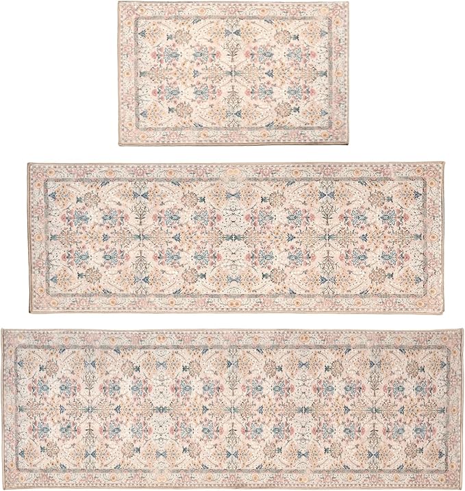 Kitchen Rug Set 3Pcs, Boho Rug Sets Non Slip Washable for Floor Thick Farmhouse Kitchen Decor Runner Rugs for Kitchen, Entryway，Laundry, Hallways 20''x32''+20''x48''+20''x59