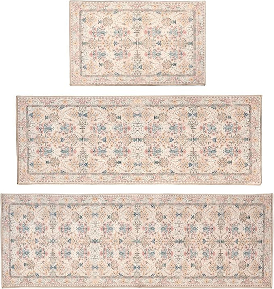 Kitchen Rug Set 3Pcs, Boho Rug Sets Non Slip Washable for Floor Thick Farmhouse Kitchen Decor Runner Rugs for Kitchen, Entryway，Laundry, Hallways 20''x32''+20''x48''+20''x59