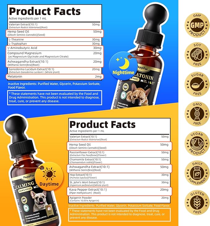 Hemp & Melatonin Calming Drops for Dogs – Day & Night Calming Treat for Anxiety Relief, Stress, Aggression, Separation, Relaxation & Sleep Aid, Chicken Flavor, 2 FL Oz