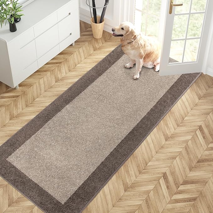 PURRUGS Dirt Trapping Door Mat 32" x 72", Non-Slip Machine Washable Entry Rug, Entrance Mat, Indoor Front Door Mat, Super Absorbent Entryway Rug for Muddy Shoes & Paws, Beige & Grayish Brown