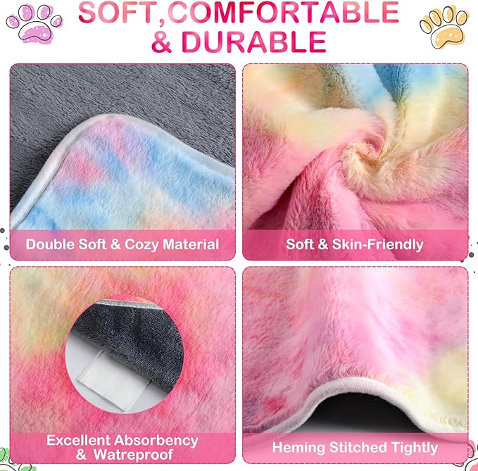 Reginary 4 Pcs Waterproof Guinea Pig Blankets Washable Small Animal Fleece Bedding Guinea Pig Cage Liners Reusable Training Pads Pet Pee Pad Sleep Mat for Hamster(Tie Dye Pattern,35 x 24 Inch)