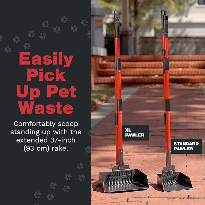 Pawler Pooper Scooper for Large Dogs and Small Dogs, Metal Poop Scooper Set with Long Handle Rake and Heavy Duty Tray for Yard, Grass, Dirt or Gravel, Heavy Duty Aluminum Poop Picker Upper