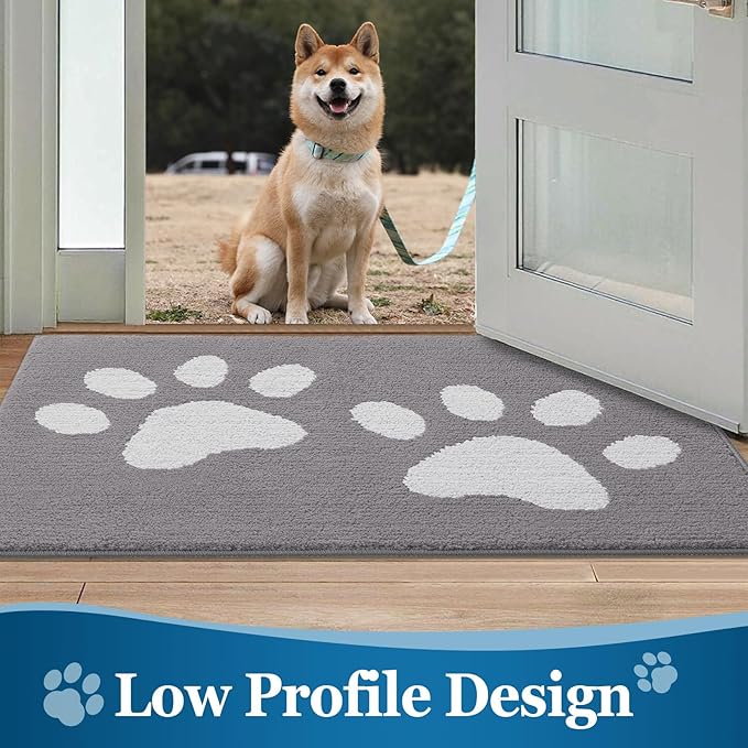 Buganda Dog Door Mat for Muddy Paws, Absorbent Dirt Trapper Washable Indoor Doormats, Non Slip Low-Profile Mud Mat for Dogs, Front Entrance Doormat for Inside Floor (30x20 Inches, Light Grey)