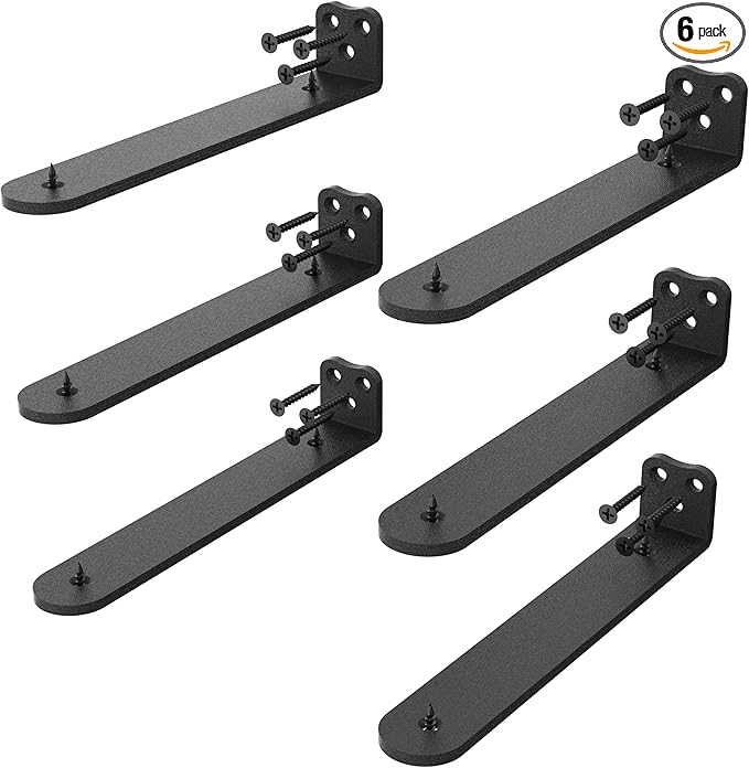 Floating Shelf Bracket, 10 Inch 6PACK Black Heavy Duty Shelf Bracket,Hidden Shelf Brackets 1/5 in Thick,L Brackets Support for Shelves,Suitable for Kitchen, Study Or DIY,Holds Over 160lb+