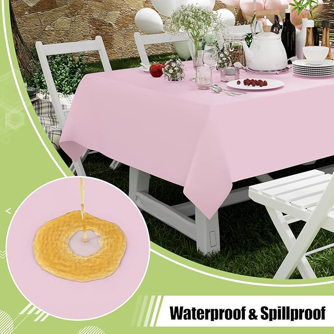 Smiry Disposable Table Cloth 12 Pack, 54 x 108 Inch Waterproof Plastic Tablecloth, Decorative Rectangle Table Covers for Party, Birthday, Picnic, Pink
