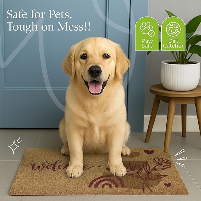 COCONIQ Coir Door Mats 17" X 30", Non-Slip Sturdy, PVC Backed Heavy Duty, Easy to Clean, Ideal for Door Entrance, Patio, Porch, Backyard, Garages, Welcome Abstract