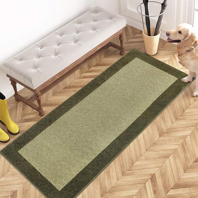 PURRUGS Dirt Trapping Door Mat 24" x 60", Non-Slip Machine Washable Entry Rug, Entrance Mat, Indoor Front Door Mat, Super Absorbent Entryway Rug for Muddy Shoes & Paws, Budding Green & Sage Green