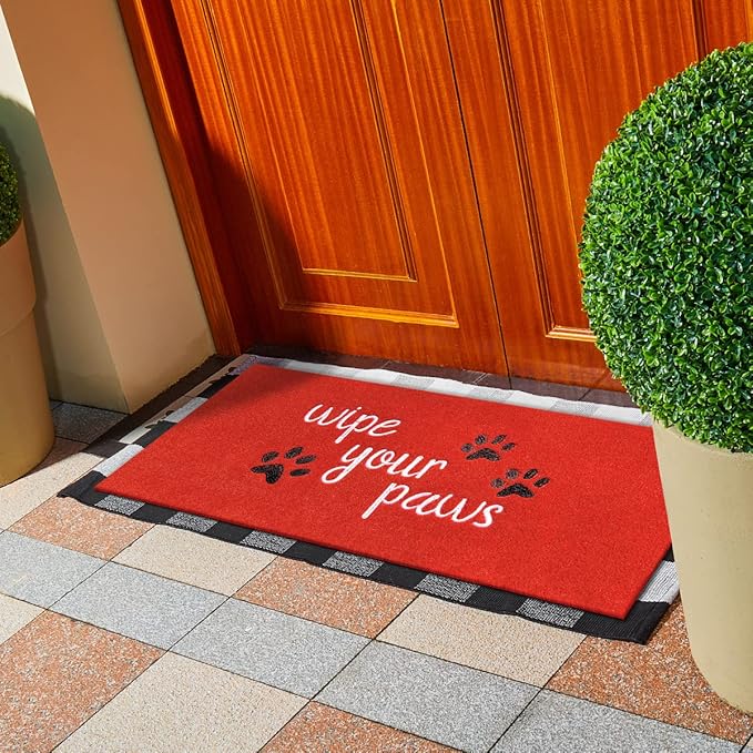 Welcome Door Mats for Home Entrance Funny Doo rmats Wipe Your Paws Mat Welcome Mats for Front Door Non Slip Rubber Mat for Dog Doormat 18X47'' Red