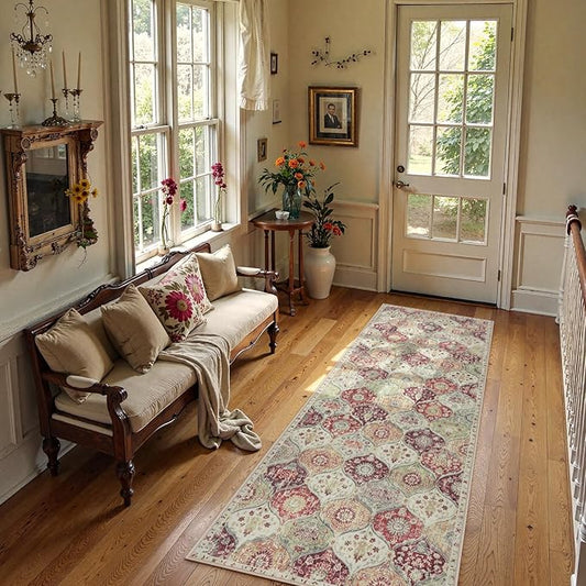 Lahome Moroccan Trellis Hallway Rug, 2x5 Washable Runner Rug Non Slip Kitchen Runners for Hallways, Ultra-Thin Vintage Carpet for Bedroom Bathroom Entryway Elise, Orange/Terracotta