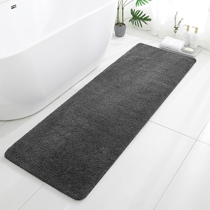 Dark Gray Bathroom Rugs Runner 24"x72" - Extra Long Plush Bath Mat, Non Slip Absorbent Microfiber Floor Rug, Washable and Fluffy - Ideal for Bathroom, Kitchen or Pet Mat Use