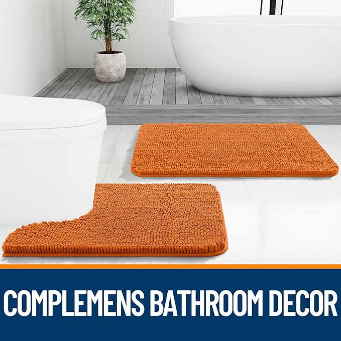 OLANLY Bathroom Rugs 44x24, Extra Soft Absorbent Chenille Bath Rugs, Rubber Backing Quick Dry, Machine Washable Bath Mats for Bathroom Floor, Tub and Shower, Home Decor Accessories, Clay
