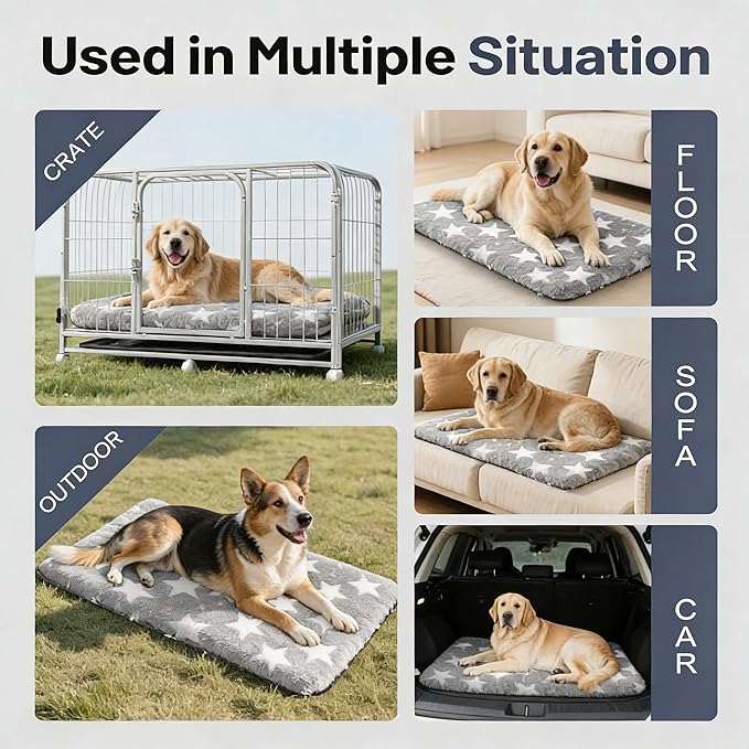 Fogkiss Dog Bed Mat, Reversible Dog Crate Pad with Washable Kennel Mat and Soft Foam, Pet Bed for Dogs & Cats, for Crates Carriers & Travel(Big&Small Stars Grey, 35" L*23" W*1.5" Th)