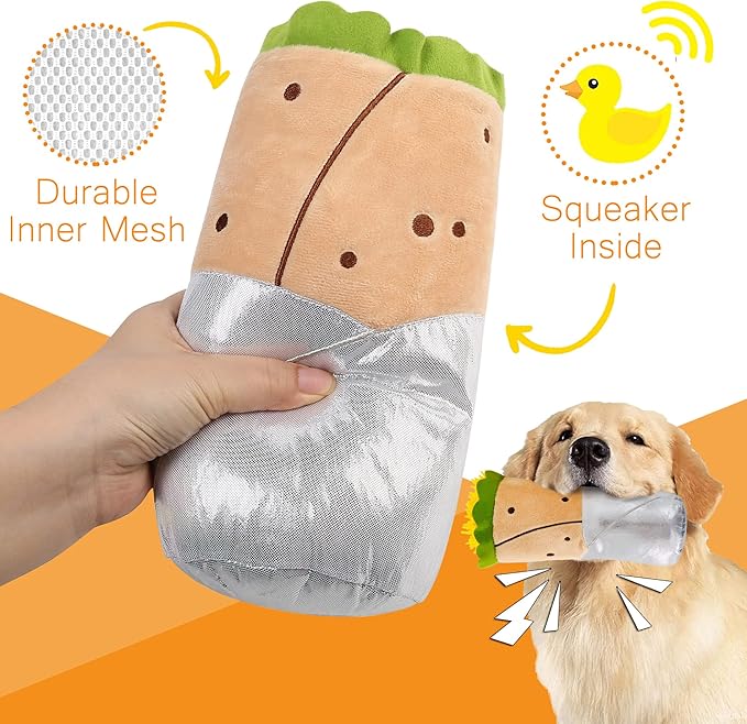 Prime Pets Plush Dog Toys Set, 3 Pack, Crinkle Squeaky Dog Toys, Food Shaped Pet Toy for Small Medium Large Dogs, Stuffed Puppy Chew Toy