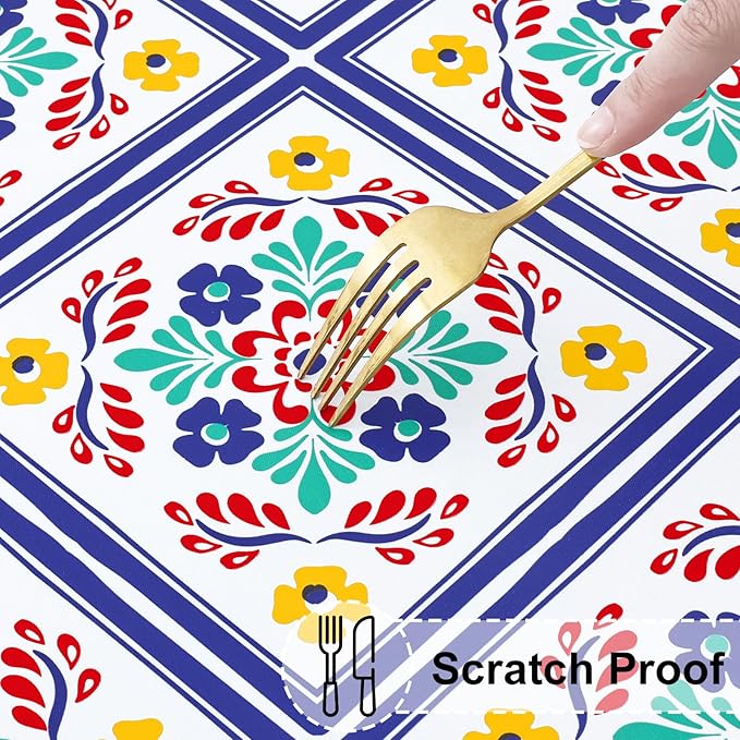 misaya Rectangle Vinyl Tablecloth, Fitted Table Cover, 100% Waterproof, Elastic Edge, Flannel Backing, Table Cloth Fit 6 Foot Folding Tables for Picnic, Outdoor (Geometric Flower, 30x72 inch)