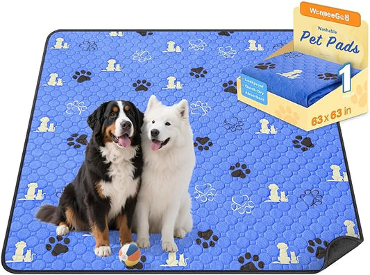 WanpeeGoo Washable Pee Pads, Puppy Pee Pad for Dogs, 1 Pack Absorbent Reusable Training Dog Pads Pet Puppy Pads, Non-Slip Potty Pads for Whelping, Playpen, Crate, Bed, Blue 63"x63"