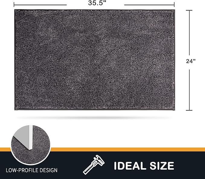 PURRUGS Dirt Trapping Door Mat 24" x 35.5", Non-Slip Machine Washable Entryway Rug, Dog Doormat, Indoor Front Door Mat, Super Absorbent Entry Rug for Muddy Shoes & Paws, Light Grey-Dark Grey