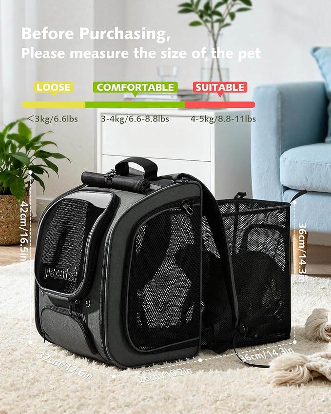 Pecute Cat Backpack Carrier Expandable, Large Space Cat Bubble Backpack, Breathable Cat Carrier, Shaded Dog Backpack Carrier for Travel, Hiking, Vet,12.6" L x 10.2" W x 16.5" H, Gray