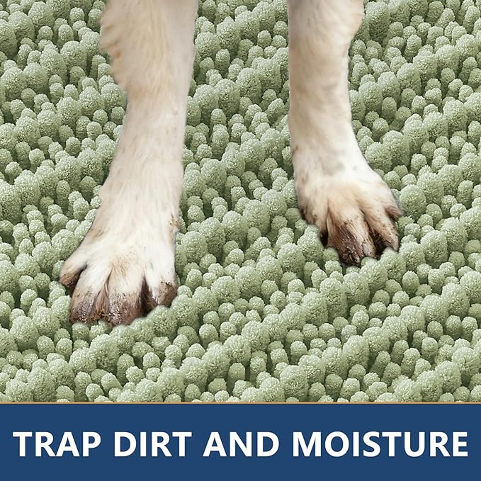Smiry Dog Door Mat for Muddy Paws 40x32, Extra Soft Absorbent Chenille Doormat, Trap Moisture and Dirt, Non-Slip Machine Washable Front Door Mat for Indoor Entrance Inside Floor, Sage Green