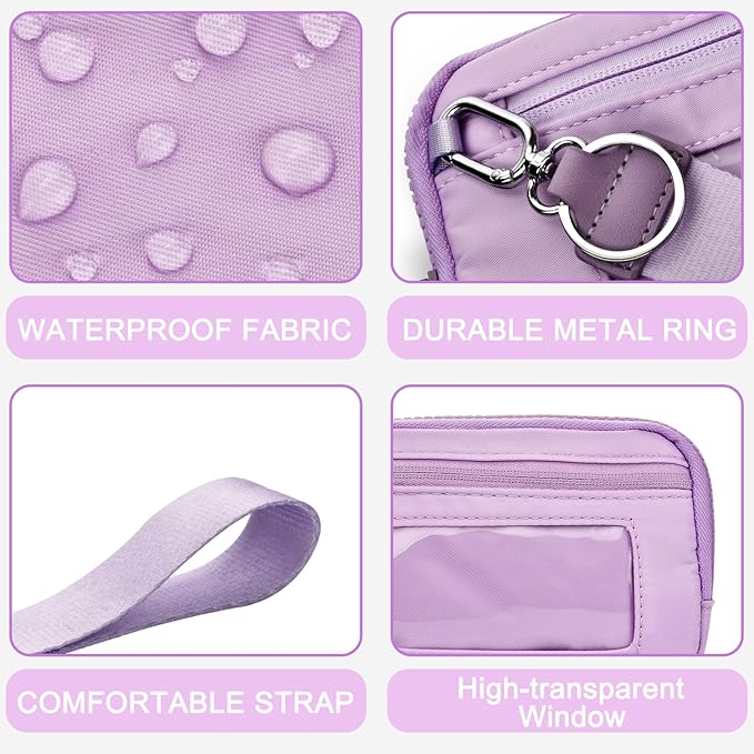 Small Nylon Crossbody Bags For Women,Wristlet Wallets With Phone Organizer, 2 In 1 iris Wallet, Zip Around Wallets (Light Purple)