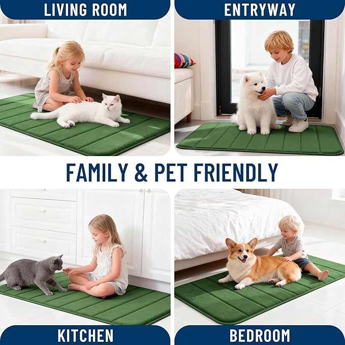 OLANLY Memory Foam Long Bathroom Rugs Runner 47x17, Super Soft Absorbent Bath Mat, Quick Dry, Machine Washable Shower Floor Rugs, Bathmat Carpet, Bathroom Home Decor Accessories, Olive Green