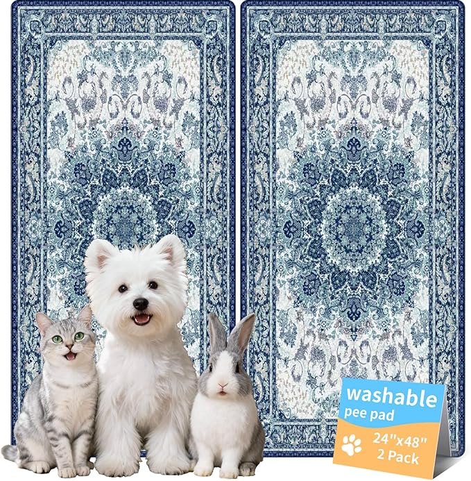 Dog Pee Pads Training Pads Upgrade Triple Thickness All-Purpose Super Absorbent & Leak-Proof, Quick Dry and Leak-Proof and Odor Control (Blue/Multi, 24" x48"x2PCS)