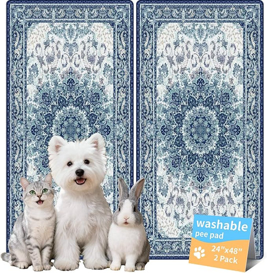 Dog Pee Pads Training Pads Upgrade Triple Thickness All-Purpose Super Absorbent & Leak-Proof, Quick Dry and Leak-Proof and Odor Control (Blue/Multi, 24" x48"x2PCS)