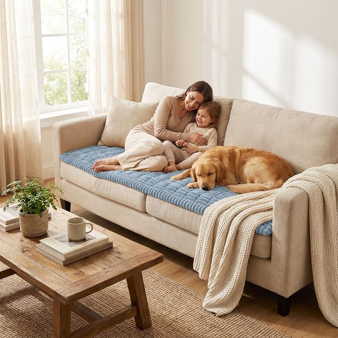 Smiry Couch Cover for Dogs, Non Slip Washable Sofa Protector for Pets, Soft Furniture Cover for Pet, Stylish Sofa Covers, Cozy Protect Against Fur, Dirt & Everyday Messes (Haze Blue, 35.4" x 88")