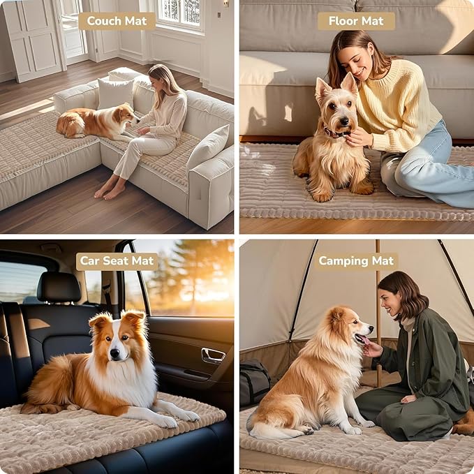 Dog Bed Mat for Car Backseat Extender, Non-Slip Pet Bed Mat for Car Back Seat Protector Cover, Furry Dog Couch Cover, Washable Travel Dogs Bed for Cars, SUVs, Sedans. (51" x 24") (Coffee, M)