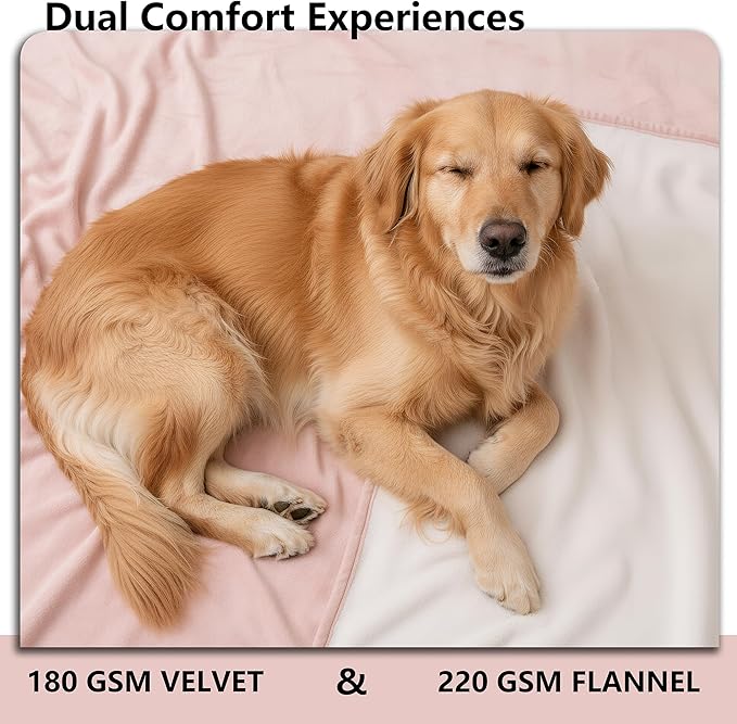 Tuffeel Waterproof Blanket for Bed King Size, Leak Proof Dog Couch Blankets Reversible, Pet Throw Sofa Furniture Protector Machine Washable-82 x108,Pink+Cream