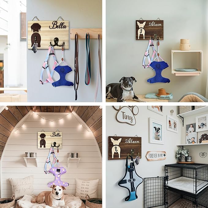 VINARTSVN Personalized Dog Leash Holder, Dog Butt Harness Wall Hanger Organizer with Name, Hooks for Leashes, Keys, Collars, Funny Leash Rack Wall Mount for Entryway, Gift for Pet Lovers, Home Décor