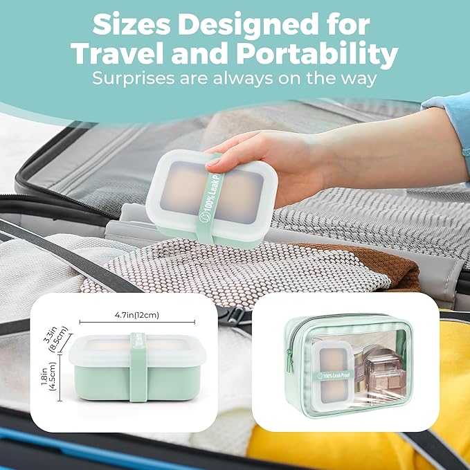 Compact Leakproof Travel Soap Case with Lid & Silicone Strap - Portable Draining Soap Bar Holder for Gym, Bathroom, Camping - Lightweight Silicone Soap Dish Container (Light Green)
