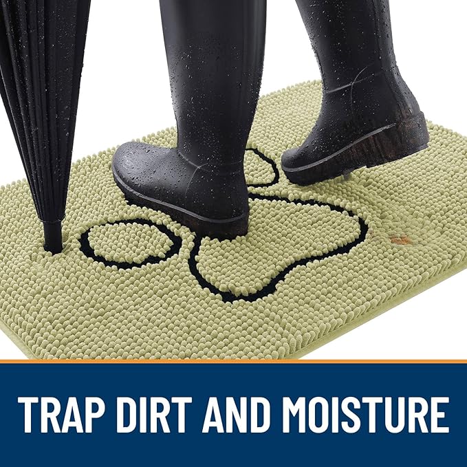 OLANLY Dog Door Mat for Muddy Paws 36x24, Paw Print Design, Absorbs Moisture and Dirt, Absorbent Non-Slip Washable Doormat, Quick Dry Chenille Mud Mat for Dogs, Entry Indoor Entryway Carpet, Vanilla
