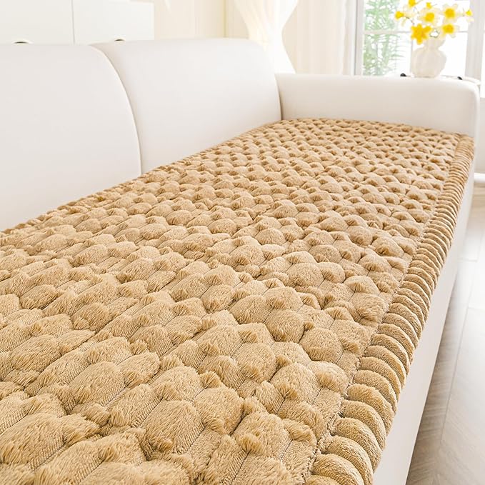 Smiry Pet Couch Cover for 3 Cushion Sofa, Non-Slip Fuzzy Couch Cover for Dogs Washable, Thick Soft Sofa Slipcovers Cushion Protector Pet Friendly (Camel, 27.6" x 82.7")