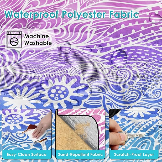 Waterproof Picnic Outdoor Blanket, 79" x 59" Sandproof Foldable Large Picnic Blanket for Beach, Camping, Park, Travel, Concert, Great Gift for Families and Couples (Hand Drawing)