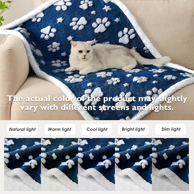 Yaning Waterproof Blanket for Dog Cat or Adult, Cute 3D Textured Paw Dog Blanket for Bed Couch Sofa, Soft Liquid Pee Proof Pet Furniture Protector, 60"x80", Navy Blue
