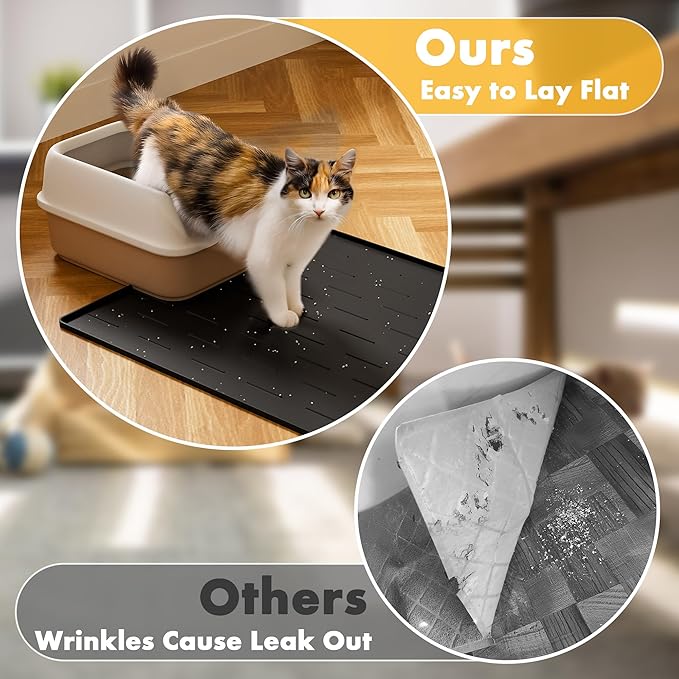Pieviev Silicone Cat Litter Trapping Mat, 40''x28'' Extra Large Cat Litter Mat, Easy to Clean & Soft on Kitty Paws, Waterproof Kitty Litter Pads for Indoor Cats, Black