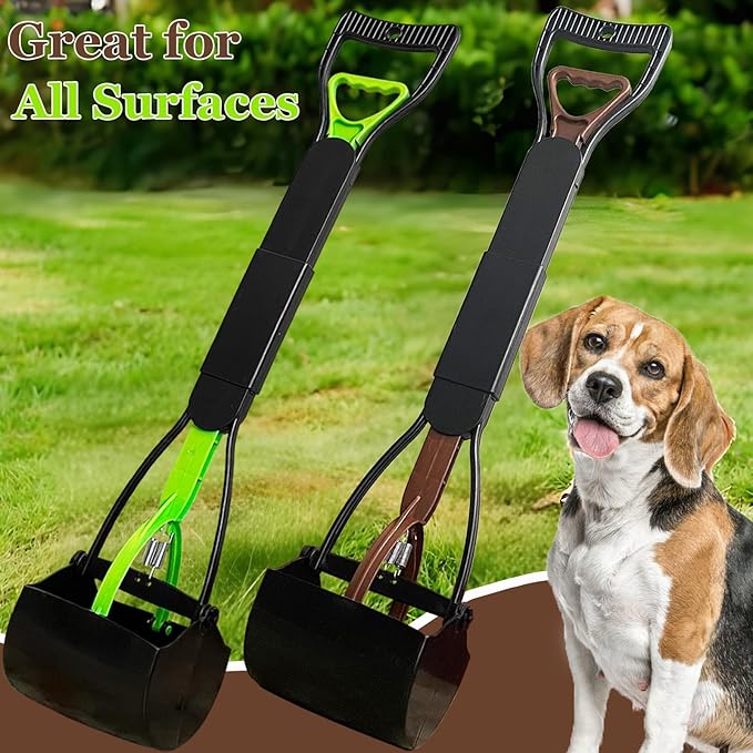 2 Pieces Pooper Scooper, Large Pooper Scooper for Dogs Heavy Duty, Dog Pooper Scooper with Long Handle & High Strength Durable Spring, Foldable Dog Poop Pick Up(28-inch)