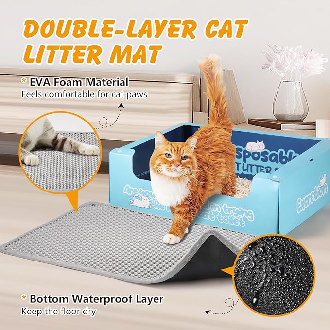 ondware Cat Litter Mat, 30x24 Inch Double Layer Litters Box Mat, Waterproof Cat Mat for Litter Box(Gray)