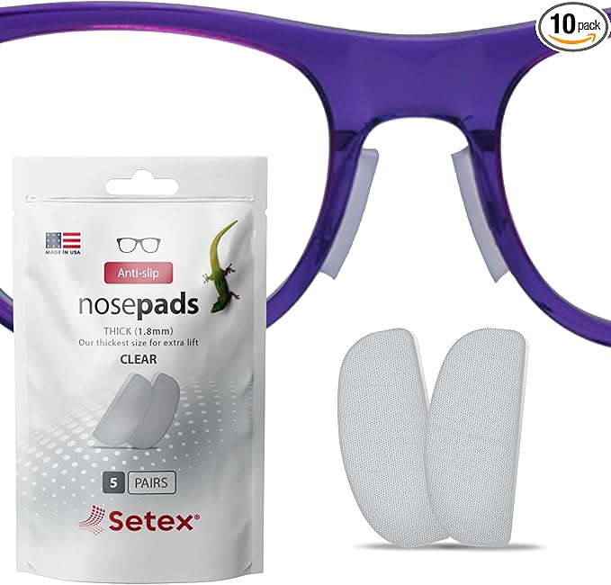 Setex Gecko Grip 1.8mm Thick Anti Slip Eyeglass Nose Pads, (5 Clear Pair) USA Made, 2500 Innovative Microstructured Fibers per Nose Pad, 1.8mm x 7mm x 16mm