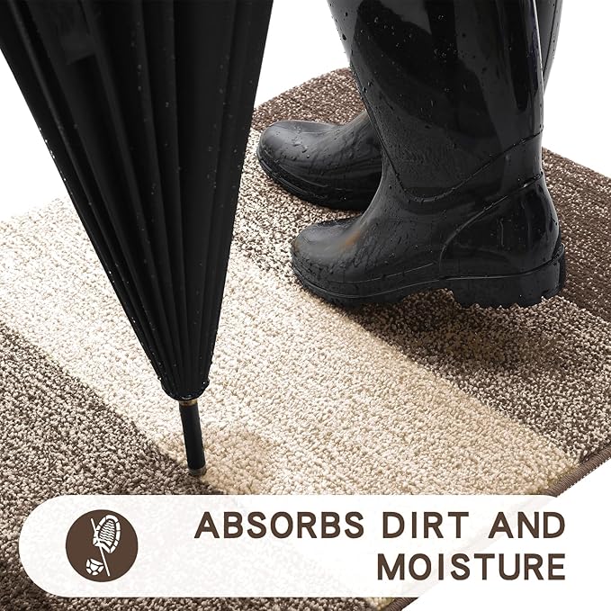 Kitinjoy Indoor Outdoor Door Mat, 48x30 Non-Slip Absorbent Dirt Trapper, Low-Profile Washable Inside Entrance Front Floor Mat, Sturdy Soft Entry Doormats for Entryway, Light Brown