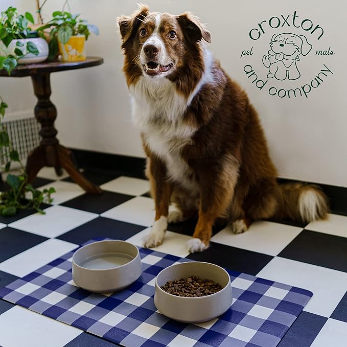 CROXTON & CO. Non-Slip Faux Leather Pet Feeding Mat for Dog Bowls | Large Bowl Mat for Food and Water | Durable, Easy-to-Clean Pet Food Mat for Floors | Size: 16.5"x18"