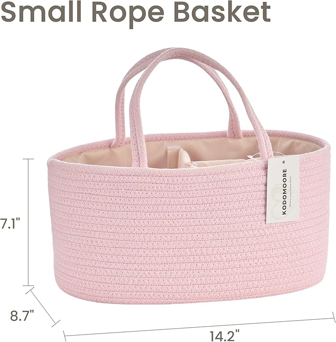 Diaper Caddy Organizer, Empty Gift Basket for Newborn Essentials, Baby Storage Basket, Stylish Gift Bag for Baby Shower, Boys and Girls - Small, Light Pink